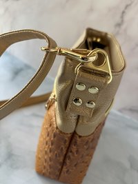 The Donna Crossbody Bag – Gold Ostrich & Croc Travel Purse with Pockets