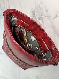 The Donna Crossbody – Deep Scarlet Multi-Pocket Travel Bag with Antique Gold Hardware