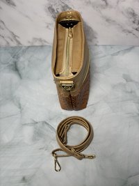 The Donna Crossbody Bag – Gold Ostrich & Croc Travel Purse with Pockets