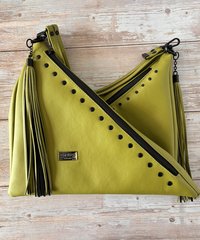 The Moss Renegade Handbag - Tassels, angles, rivets and a stunning colored synthetic leather