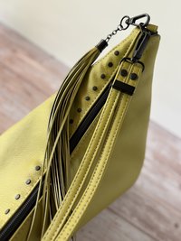 The Moss Renegade Handbag - Tassels, angles, rivets and a stunning colored synthetic leather