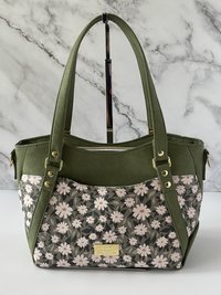 Daisy-Mae Floral Handbag – Olive Green Convertible Crossbody, Shoulder Bag with Gold Hardware - Shoulder, Handbag & Crossbody