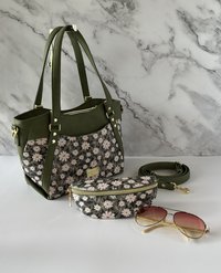 Daisy-Mae Floral Handbag – Olive Green Convertible Crossbody, Shoulder Bag with Gold Hardware - Shoulder, Handbag & Crossbody