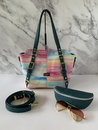 The Sunset Mirage Tote – Colorwashed with Moroccan Blue Straps and matching Eyeglass case