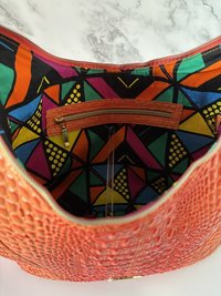 Orange Croc Faux Leather Handbag Set – Semi-Slouchy Shoulder Bag with Glasses Case