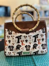 Custom medium sized funny dog handbag in premium faux leather and bamboo handles & crossbody strap - Great gift for the dog lover in your life who loves funny dogs