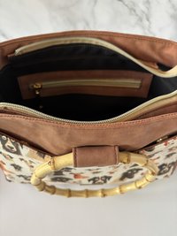 Custom medium sized funny dog handbag in premium faux leather and bamboo handles & crossbody strap - Great gift for the dog lover in your life who loves funny dogs