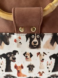 Custom medium sized funny dog handbag in premium faux leather and bamboo handles & crossbody strap - Great gift for the dog lover in your life who loves funny dogs
