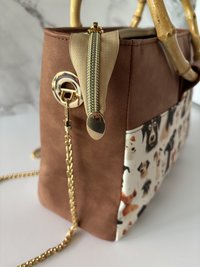 Custom medium sized funny dog handbag in premium faux leather and bamboo handles & crossbody strap - Great gift for the dog lover in your life who loves funny dogs