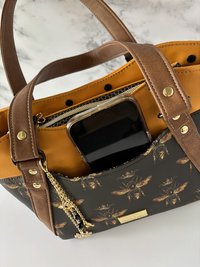 Queen Bee handbag with matching glass/sunglass case - Gold and honeycomb designer inspired bag