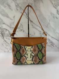 Green Snakeskin Shoulder Handbag - Premium Faux Leather
