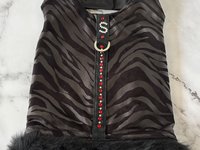 Fashion faux leather & suede dog harness with fur trim - with "S" initial in Austrian Crystals - for the small breed fashion lover