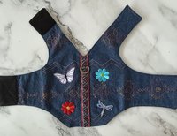 Denim dog harness for the fashionable, relaxed pup - One of a kind - Handmade Aztek style denim small dog vest with D-ring