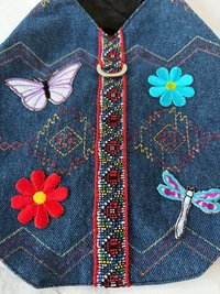 Denim dog harness for the fashionable, relaxed pup - One of a kind - Handmade Aztek style denim small dog vest with D-ring