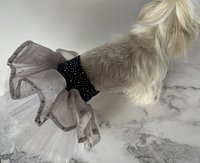 Tutu Skirt for Small Breed Dog - Denim waistband and full shimmery tutu skirt