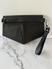Black Lambskin Leather Crossbody Handbag - Clutch - Wristlet
