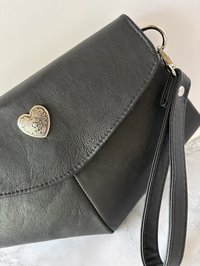 Black Lambskin Leather Crossbody Handbag - Clutch - Wristlet