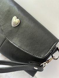 Black Lambskin Leather Crossbody Handbag - Clutch - Wristlet