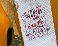 Embroidered Wine & Laugh Cocktail Dish Towel, Festive Hostess or New Home Gift