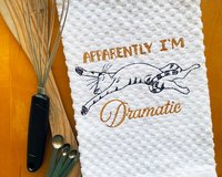 Embroidered Funny Drama Cat Dish Towel, Hostess or New Home Gift
