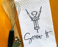 Embroidered Funny Wine Art Dish Towel, Alcohol Kitchen Decor, Festive Kitchen Linens, Humorous Hostess or New Home Gift