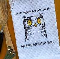 Funny Embroidered Owl Dish Towel, Humorous Kitchen Decor