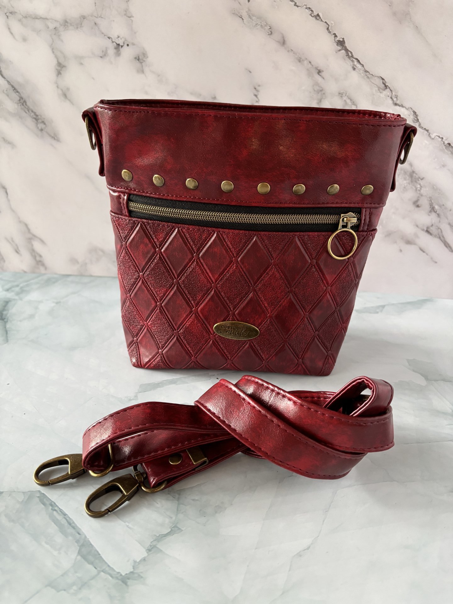 The Donna Crossbody – Deep Scarlet Multi-Pocket Travel Bag with Antique Gold Hardware