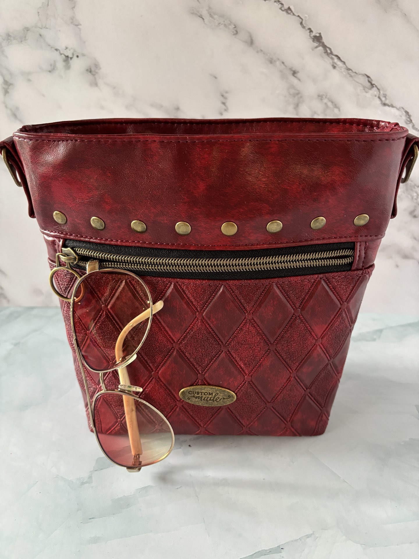 The Donna Crossbody – Deep Scarlet Multi-Pocket Travel Bag with Antique Gold Hardware
