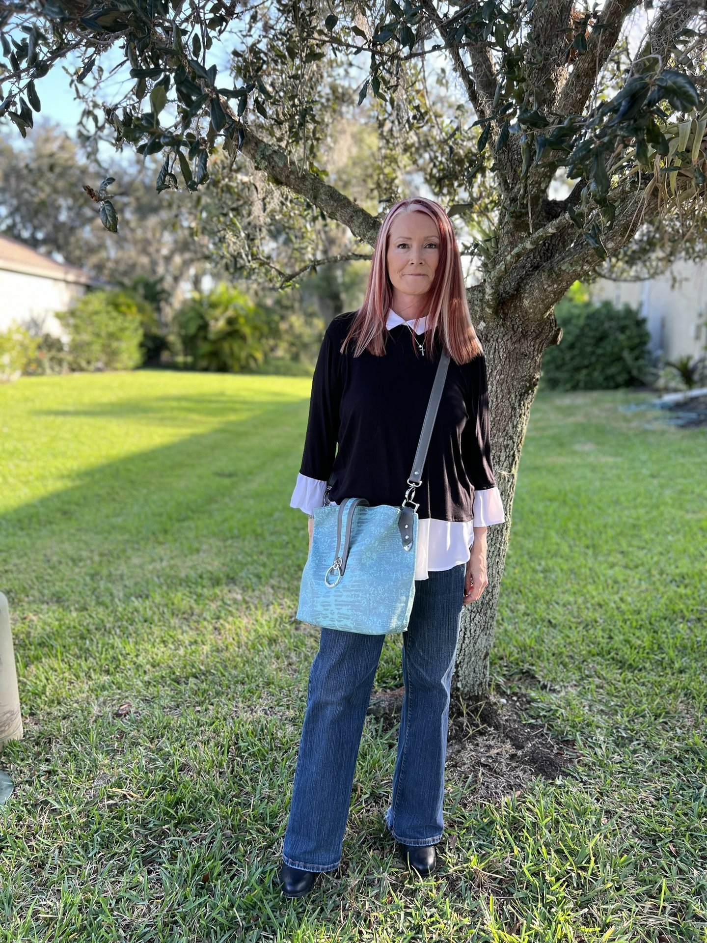 Turquoise Renegade - Western-Inspired Turquoise Faux Leather Handbag with Silver Hardware & Statement Ring Detail