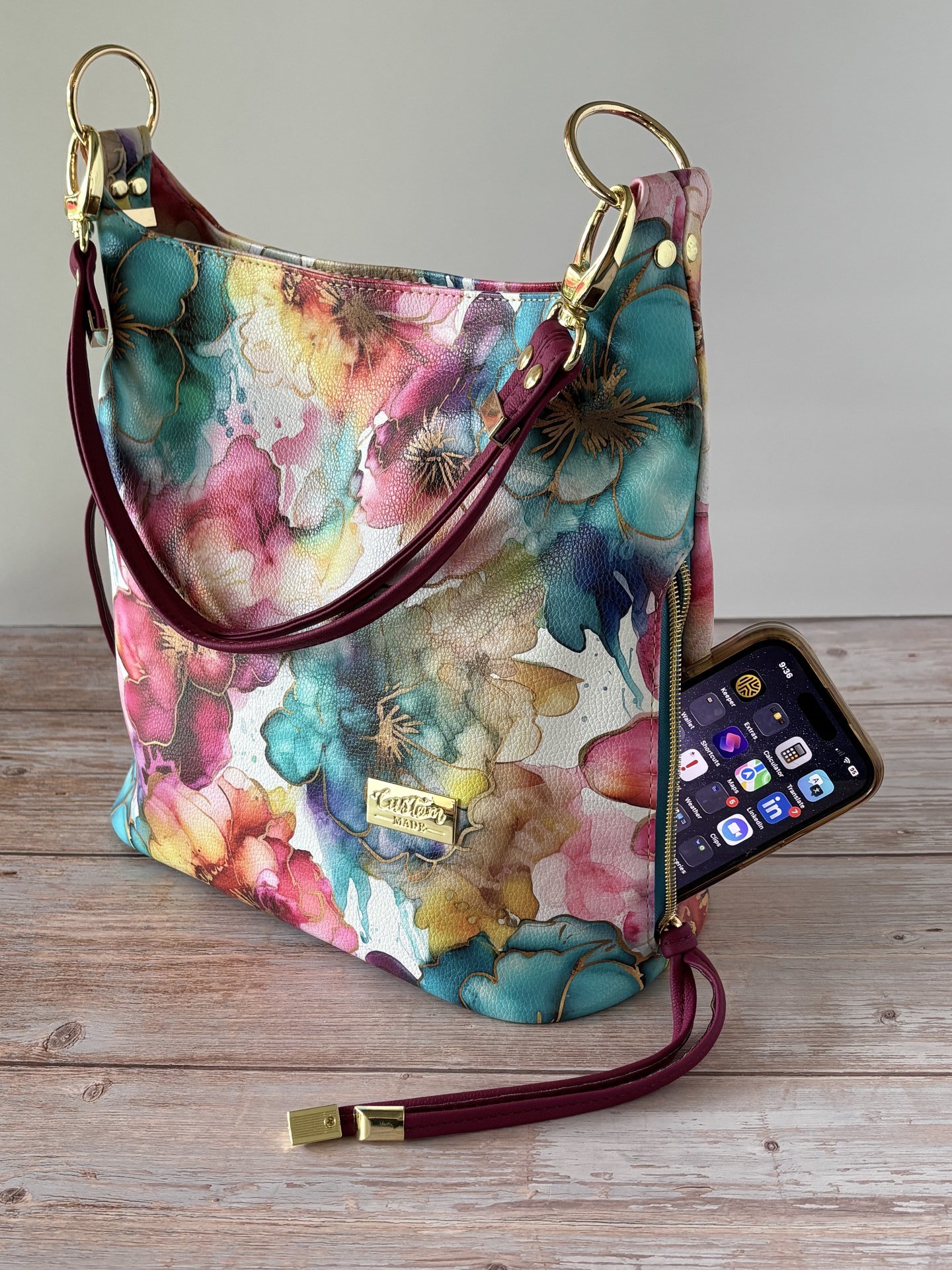 Painted Petals Floral Handbag – Semi-Slouchy Multi-Color Shoulder Bag with Convertible Strap