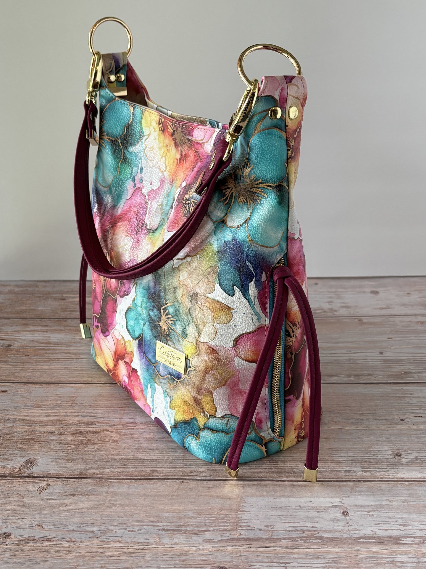 Painted Petals Floral Handbag – Semi-Slouchy Multi-Color Shoulder Bag with Convertible Strap