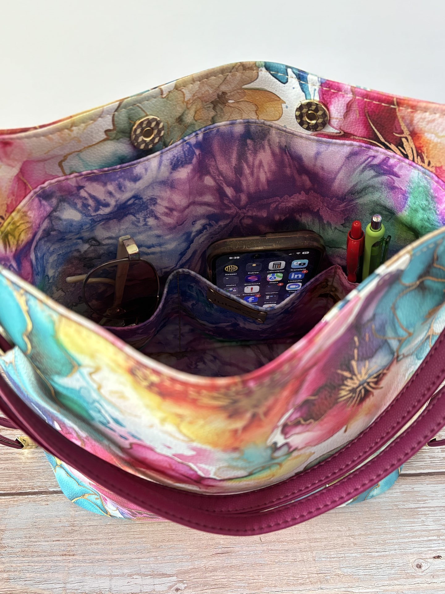 Painted Petals Floral Handbag – Semi-Slouchy Multi-Color Shoulder Bag with Convertible Strap