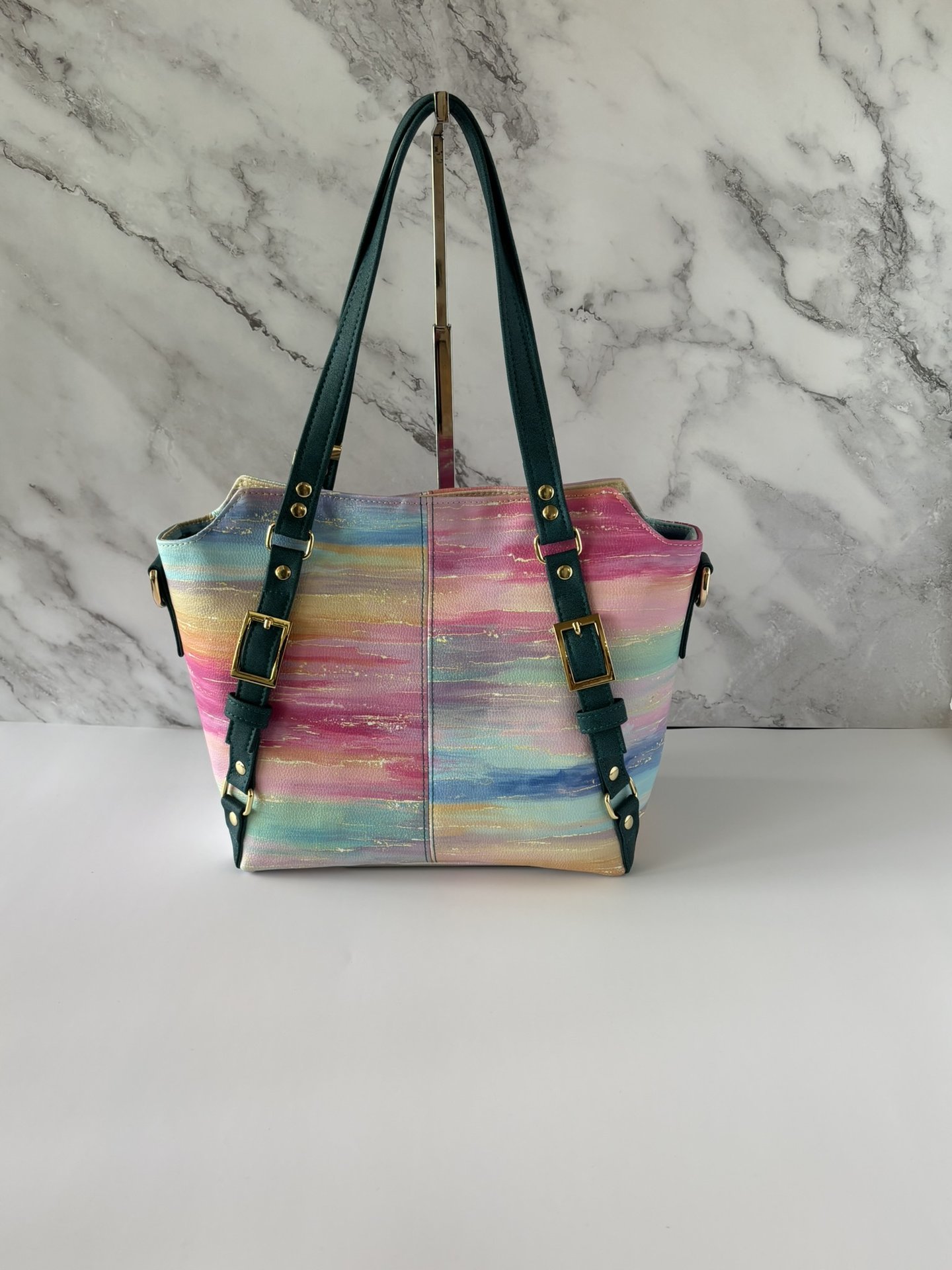 The Sunset Mirage Tote – Colorwashed with Moroccan Blue Straps and matching Eyeglass case