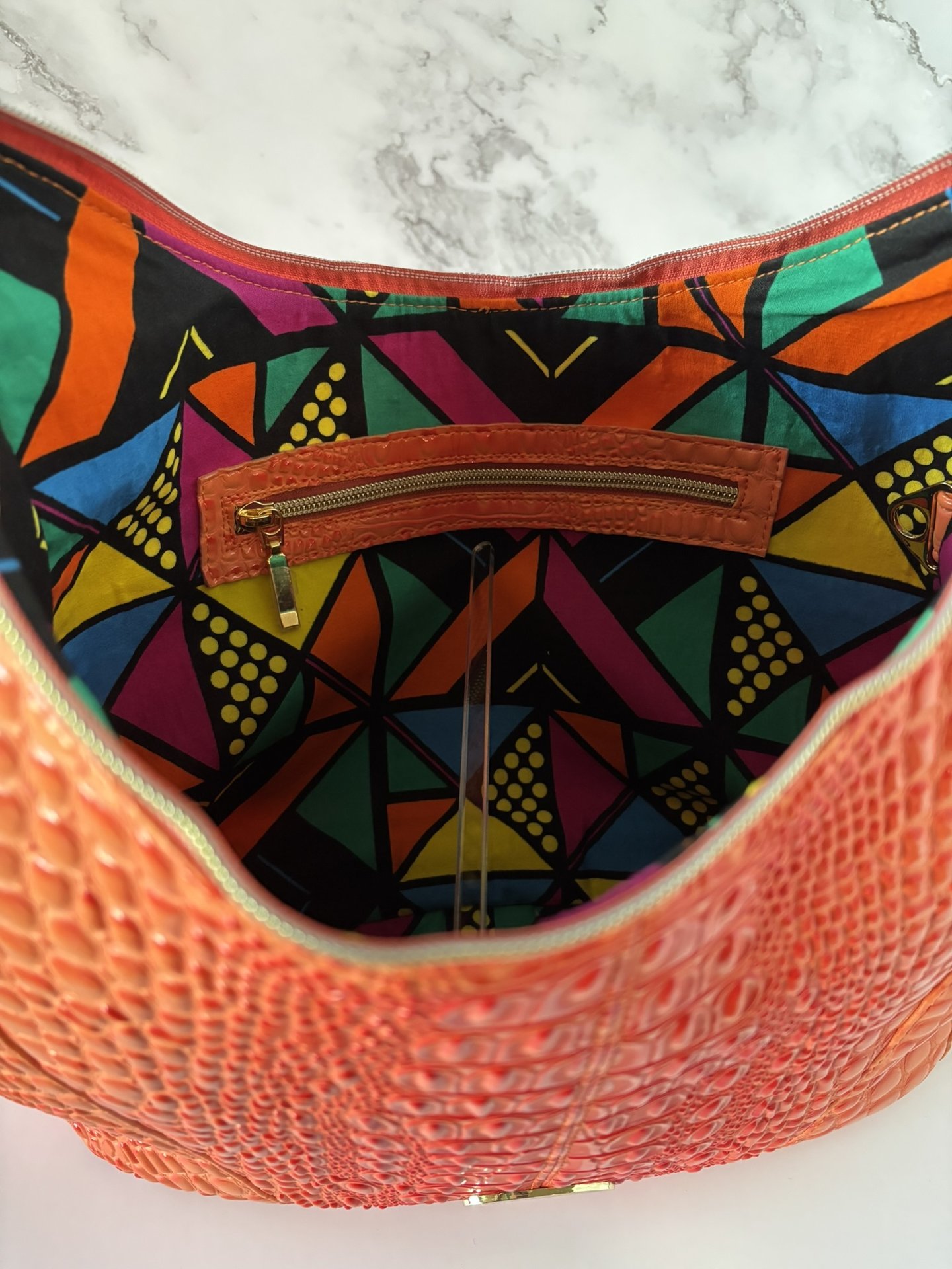 Orange Croc Faux Leather Handbag Set – Semi-Slouchy Shoulder Bag with Glasses Case