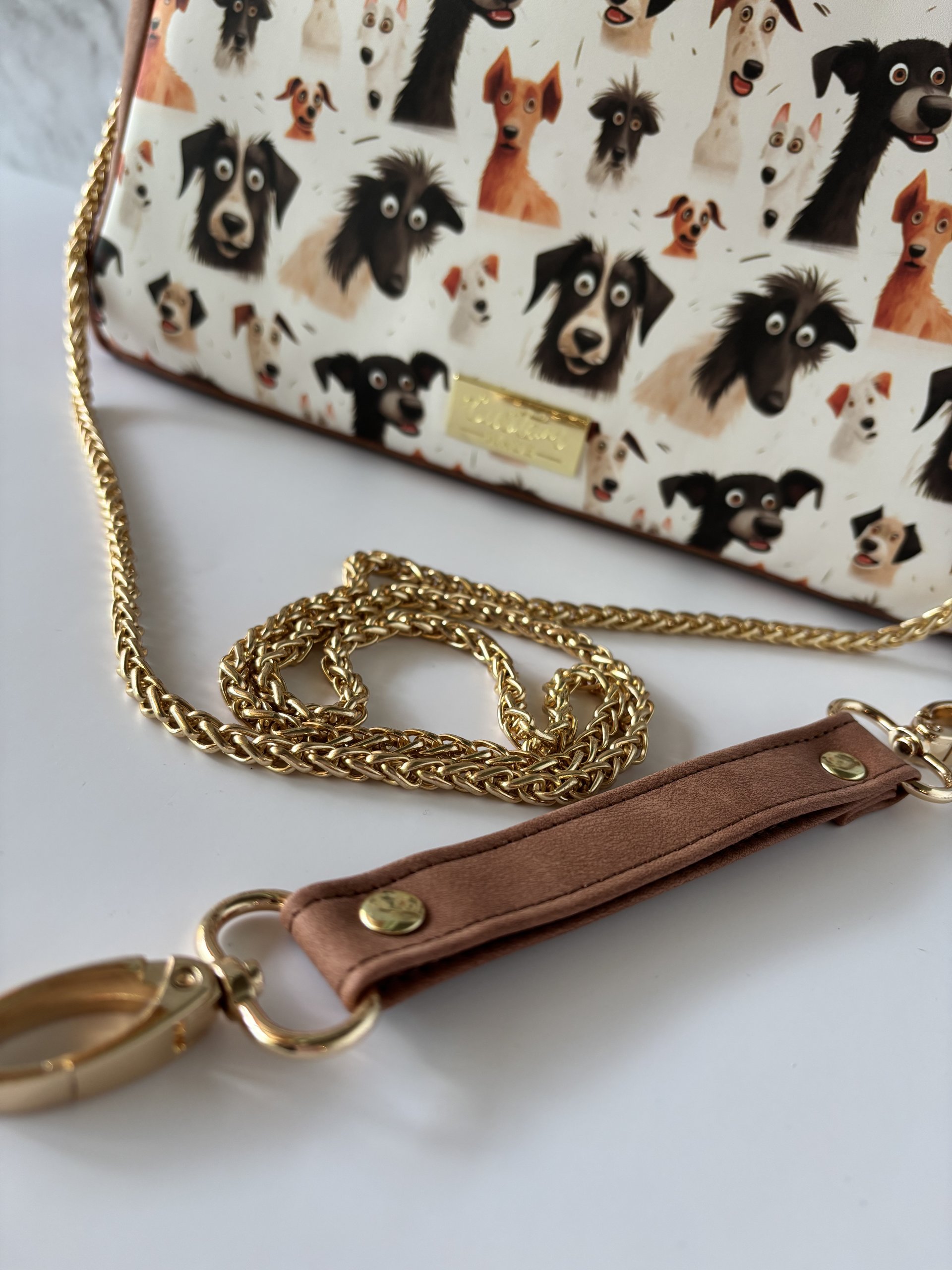 Custom medium sized funny dog handbag in premium faux leather and bamboo handles & crossbody strap - Great gift for the dog lover in your life who loves funny dogs