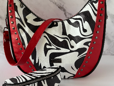 Custom Red, Black & White Slouchy Statement Handbag & Eye/Sun Glass case set - a standout piece to add to your wardrobe