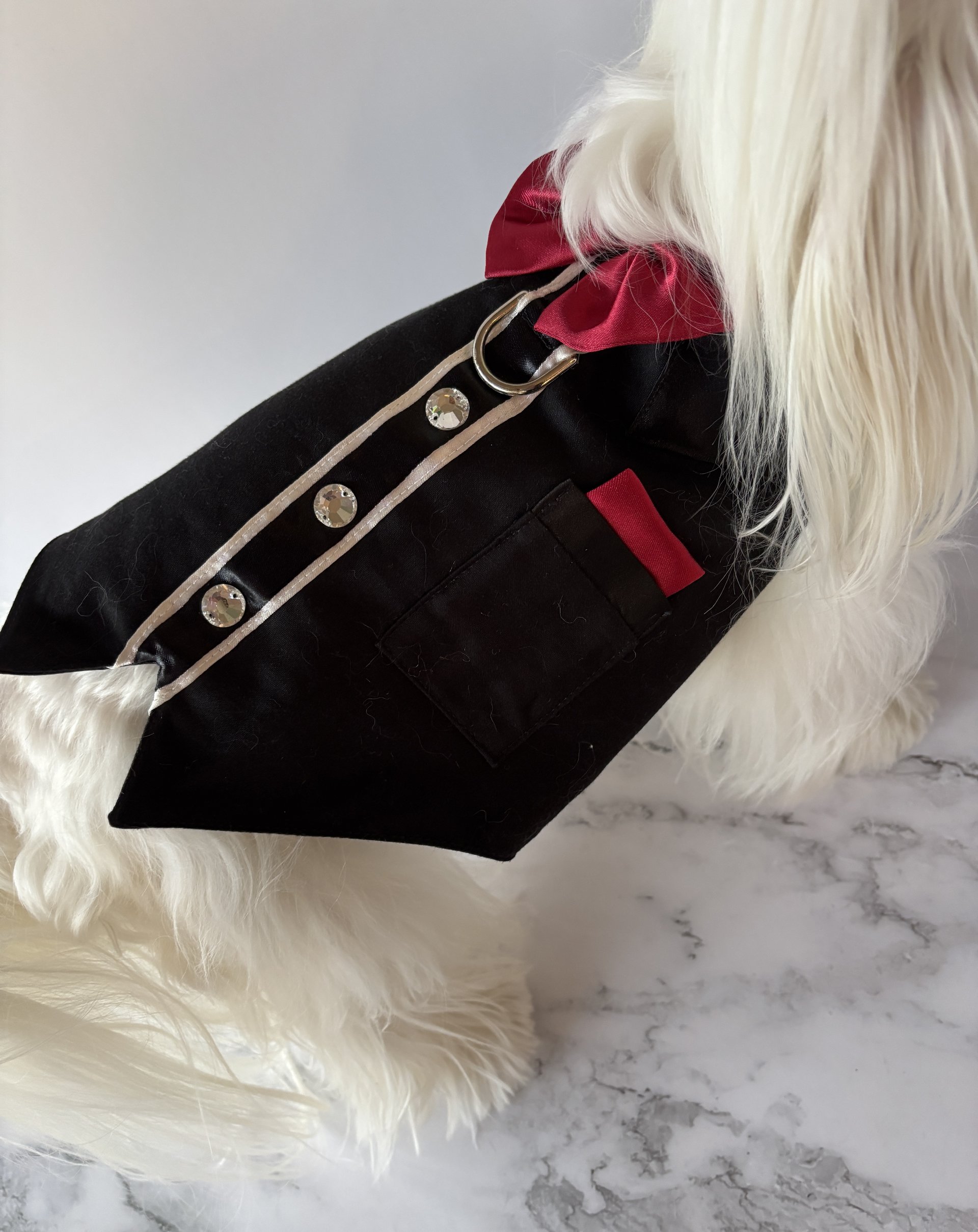 Tuxedo Time Dog Harness Vest with solid cast D-ring ... perfect for lunch out, or for the perfect wedding attire