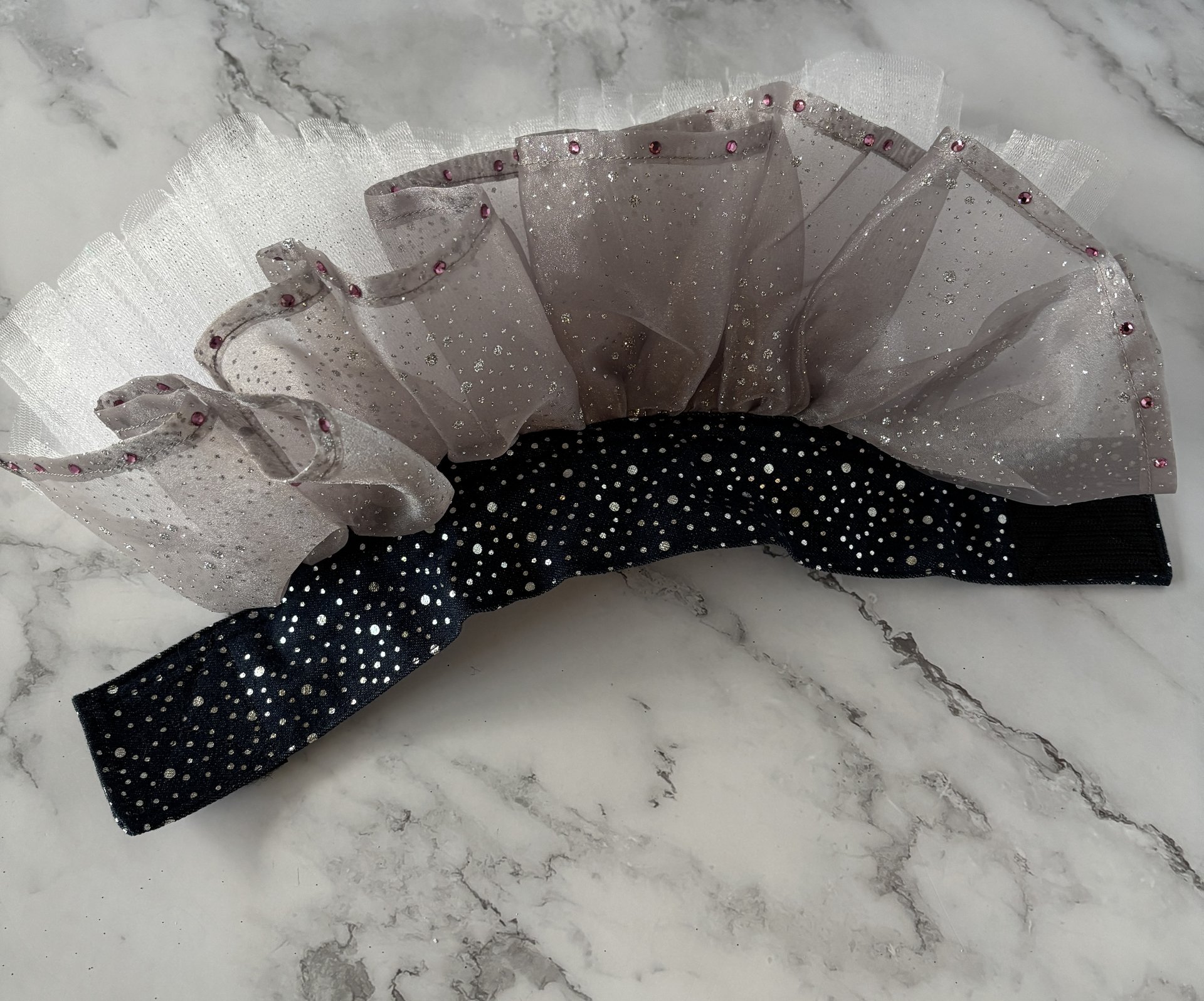 Tutu Skirt for Small Breed Dog - Denim waistband and full shimmery tutu skirt