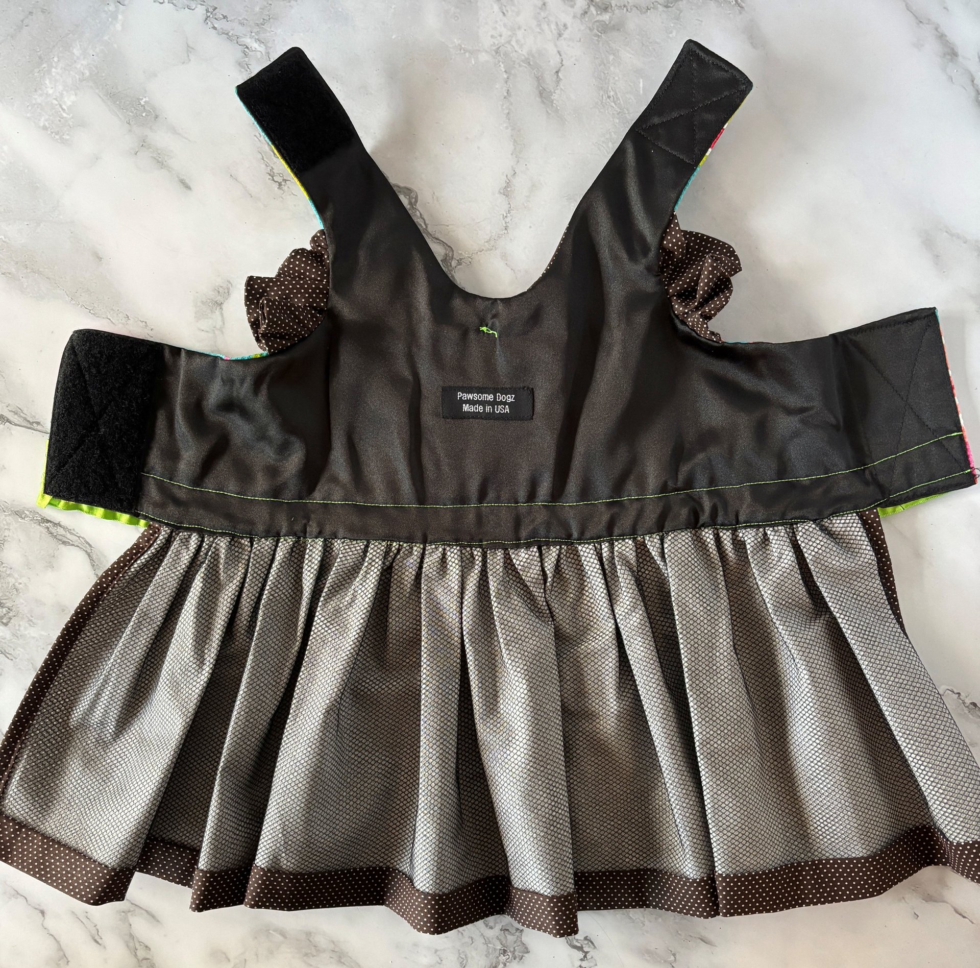 School Days small breed dog Harness Dress with solid cast D-ring & ruffle sleeves