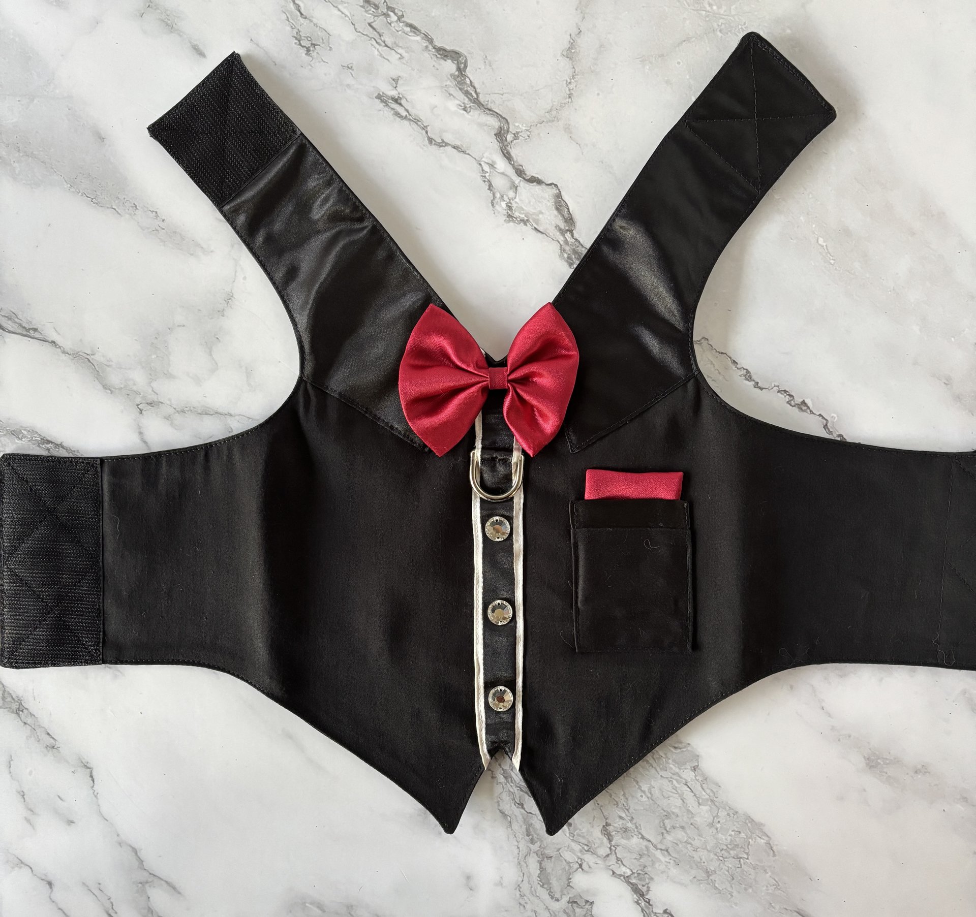 Tuxedo Time Dog Harness Vest with solid cast D-ring ... perfect for lunch out, or for the perfect wedding attire