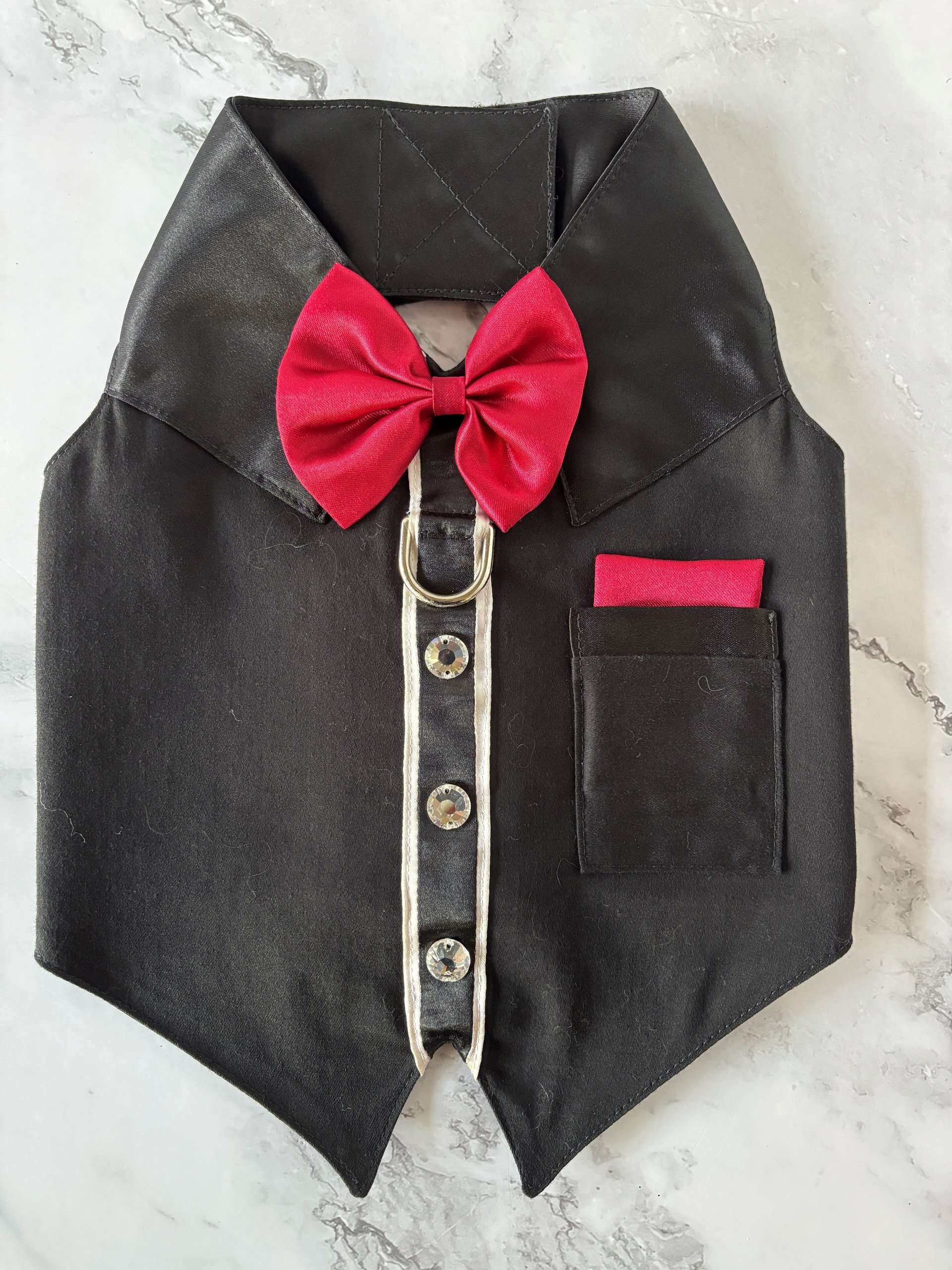 Tuxedo Time Dog Harness Vest with solid cast D-ring ... perfect for lunch out, or for the perfect wedding attire