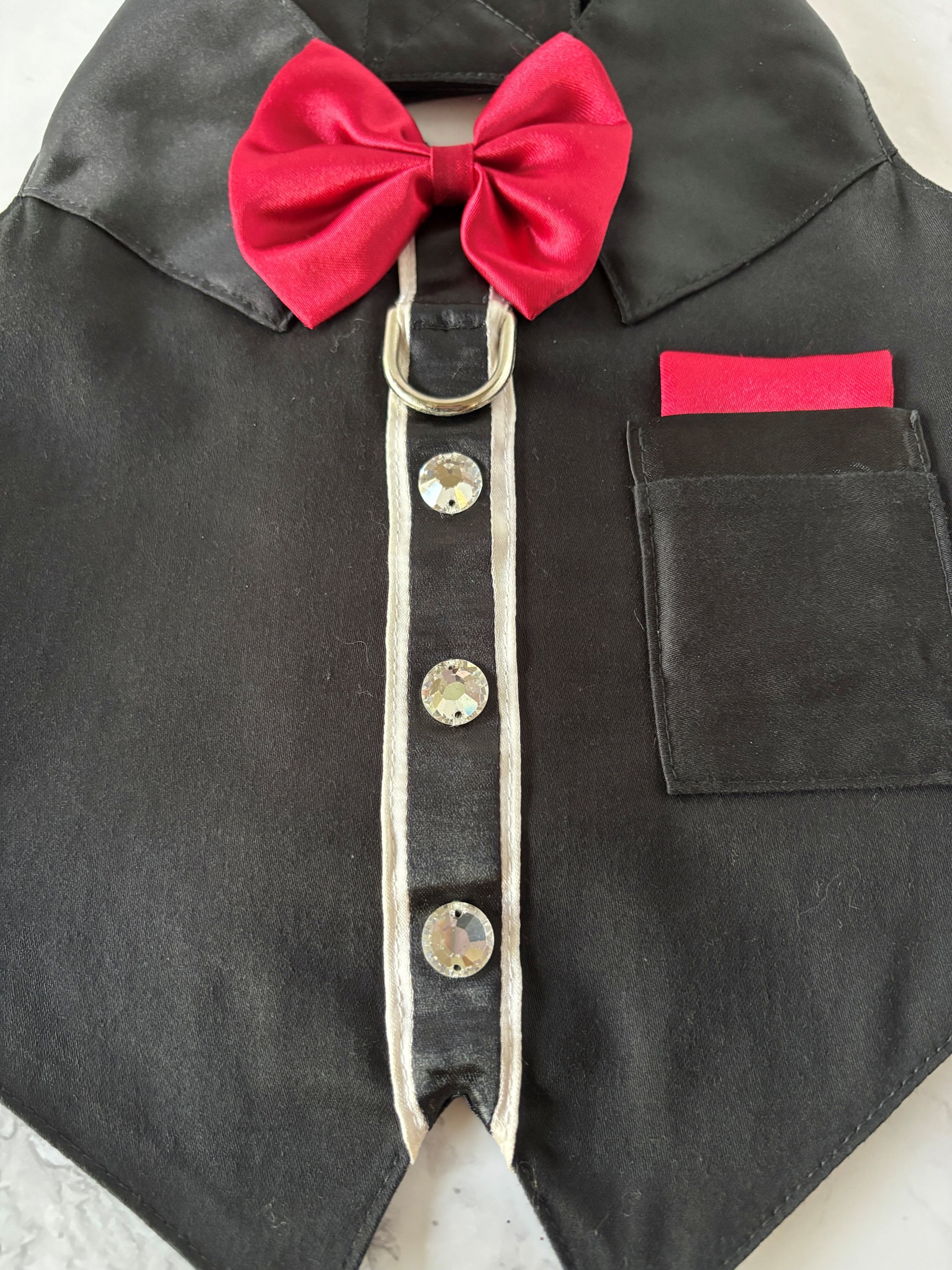 Tuxedo Time Dog Harness Vest with solid cast D-ring ... perfect for lunch out, or for the perfect wedding attire