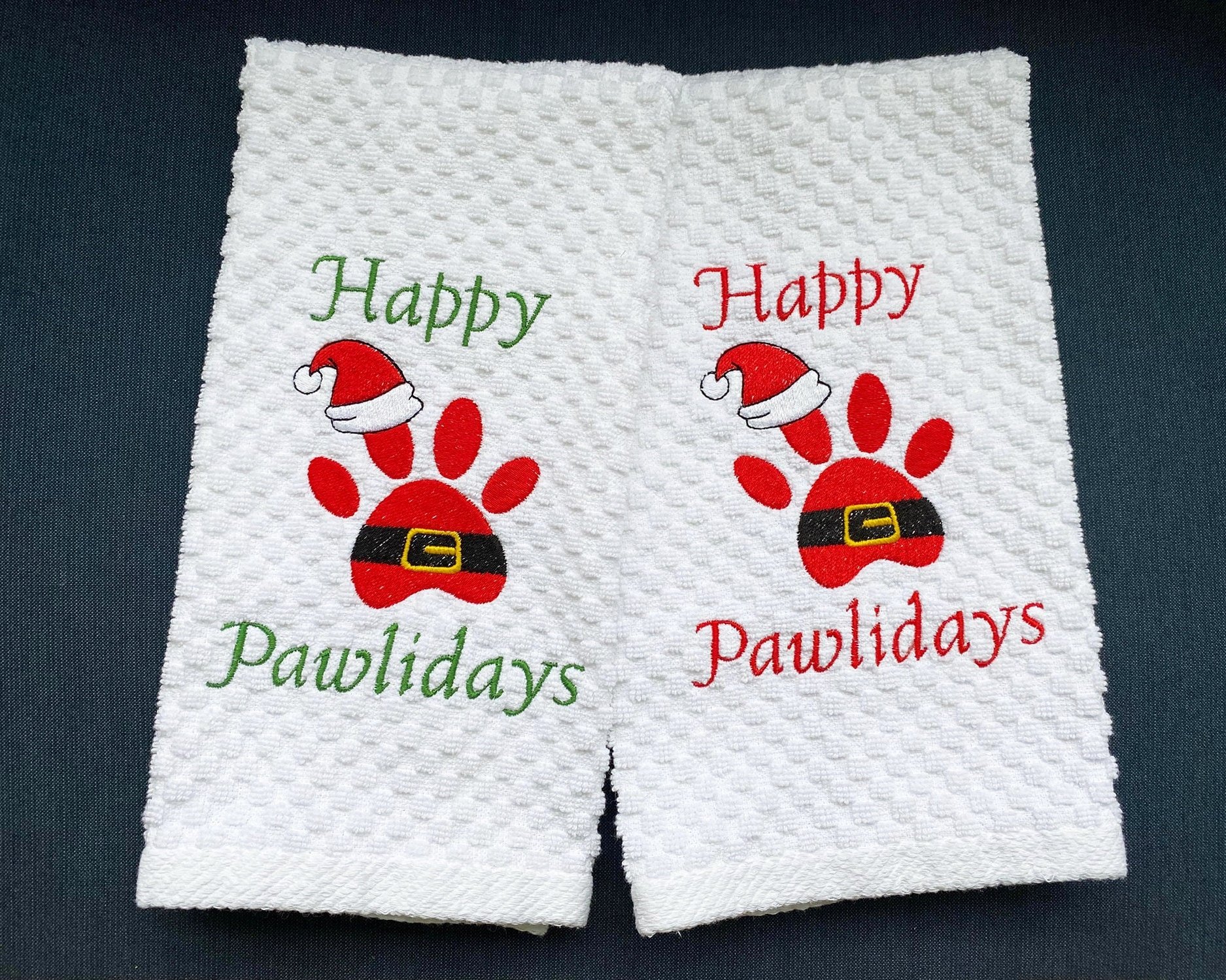 Christmas Puppy Embroidered Dish or Hand Towel, Great Gift for Dog Lover / Hostess Gift
