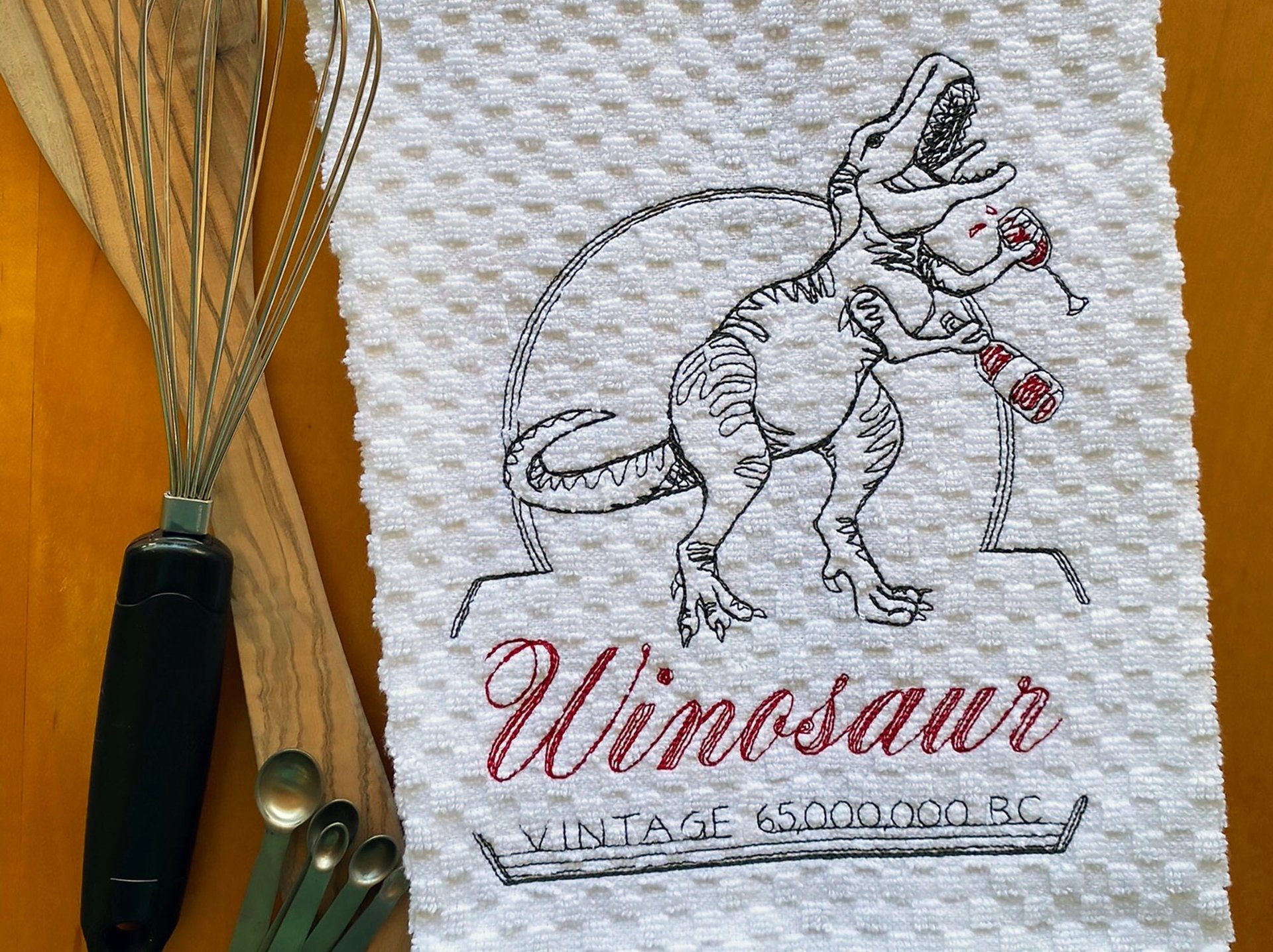 Embroidered Mom Juice Wine Cocktail Dish Towel, Liquid Therapy Funny Kitchen Linen