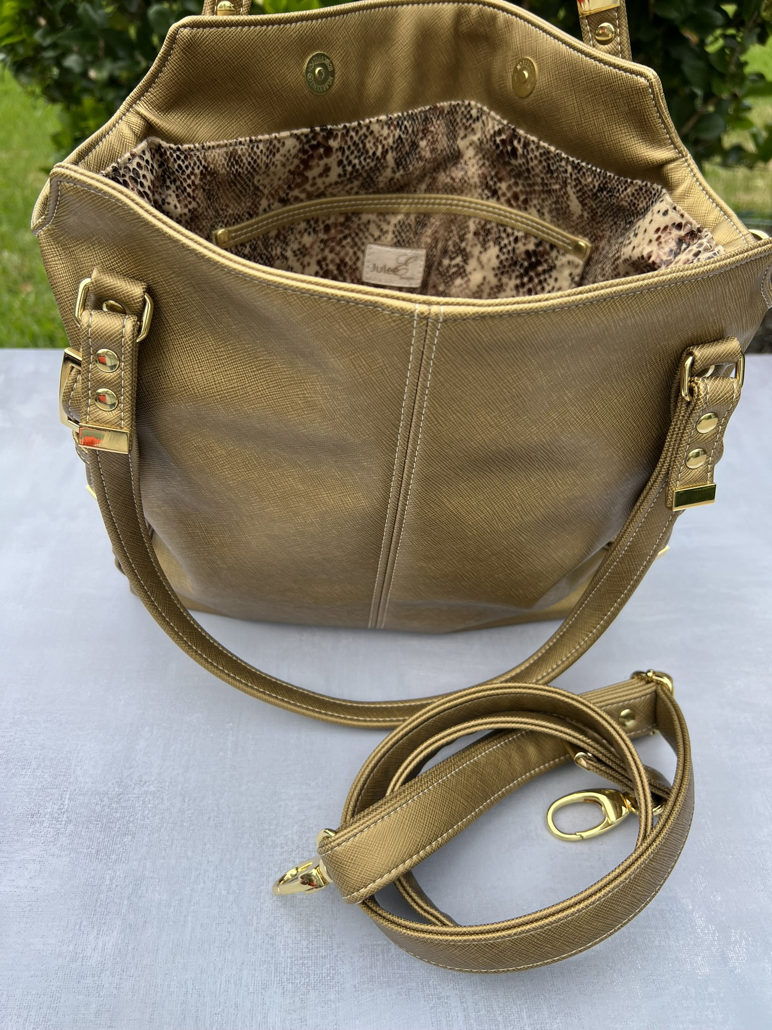 Semi-Slouchy Handbag in gold crosshatch - custom made - the only one of its kind - premium faux leather