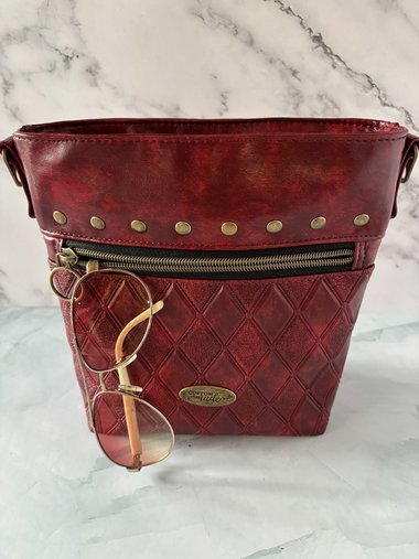 The Donna Crossbody – Deep Scarlet Multi-Pocket Travel Bag with Antique Gold Hardware