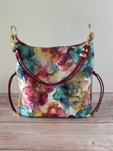 Painted Petals Floral Handbag – Semi-Slouchy Multi-Color Shoulder Bag with Convertible Strap