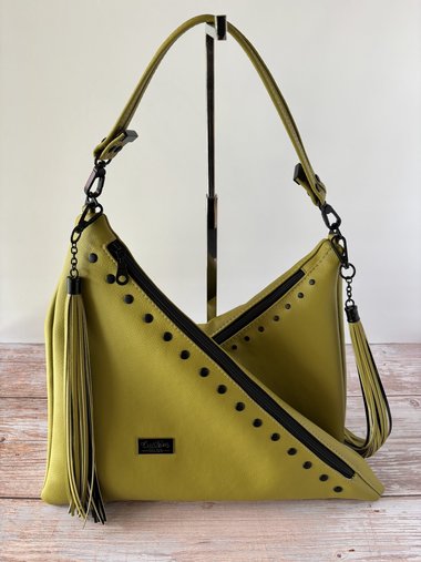 The Moss Renegade Handbag - Tassels, angles, rivets and a stunning colored synthetic leather