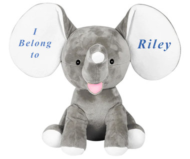 Personalized Blue, Pink or Grey Embroidered Colorful Soft & Cuddly Elephant as a Perfect Easter Gift, or Birthday Gift, or just for everyday