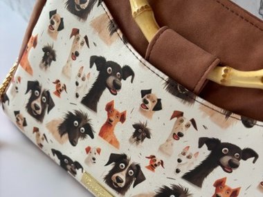 Custom medium sized funny dog handbag in premium faux leather and bamboo handles & crossbody strap - Great gift for the dog lover in your life who loves funny dogs